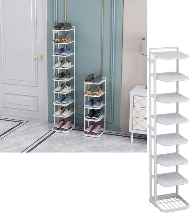 white étagère à chaussures modulable métalliques tall etroite slim meuble de rangement polyvalent pour le couloir 5 niveaux-10